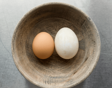 Huevos de pato y gallina en un bol