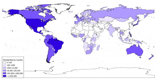 Distribución mundial de los miembros de la Iglesia SUD en 2009